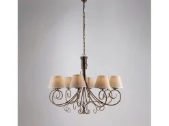 Vienesa - Lámpara de araña marrón con pantallas efecto yute y oro antiguo, 8 luces Ø78