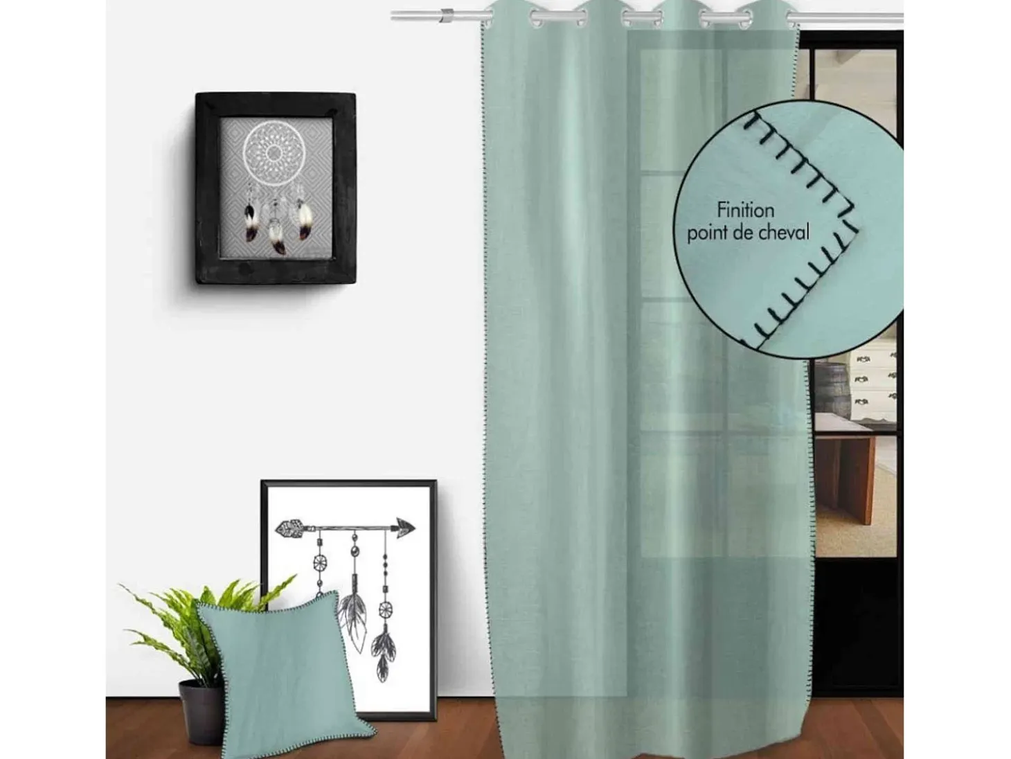 Visillo con ojales en algodón lavado 135x250 cm SPIRIT water green
