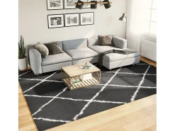 Vito Alfombra de pelo largo moderna PAMPLONA negro y crema 240x340cm