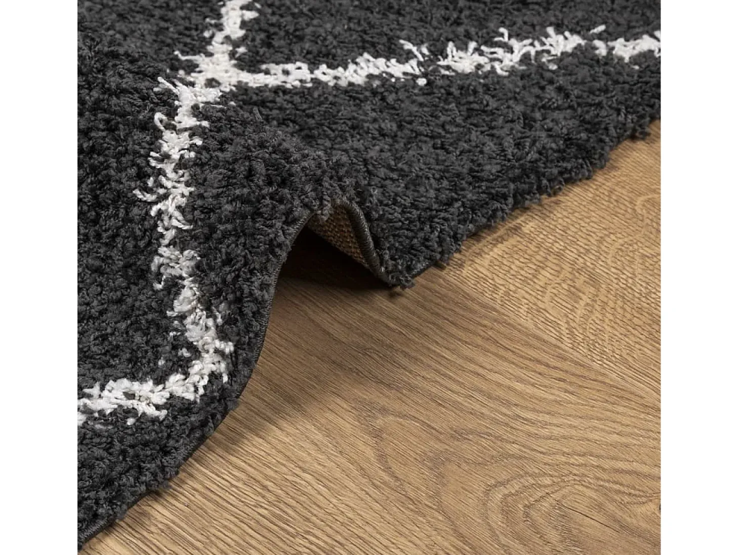 Vito Alfombra de pelo largo moderna PAMPLONA negro y crema 140x200cm