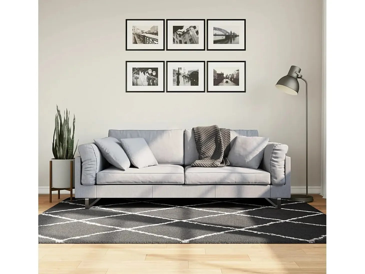 Vito Alfombra de pelo largo moderna PAMPLONA negro y crema 140x200cm