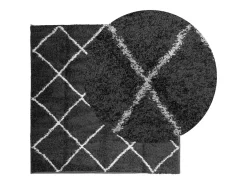 Vito Alfombra de pelo largo moderna PAMPLONA negro y crema 120x120cm