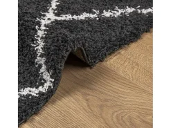 Vito Alfombra de pelo largo moderna PAMPLONA negro y crema 120x120cm