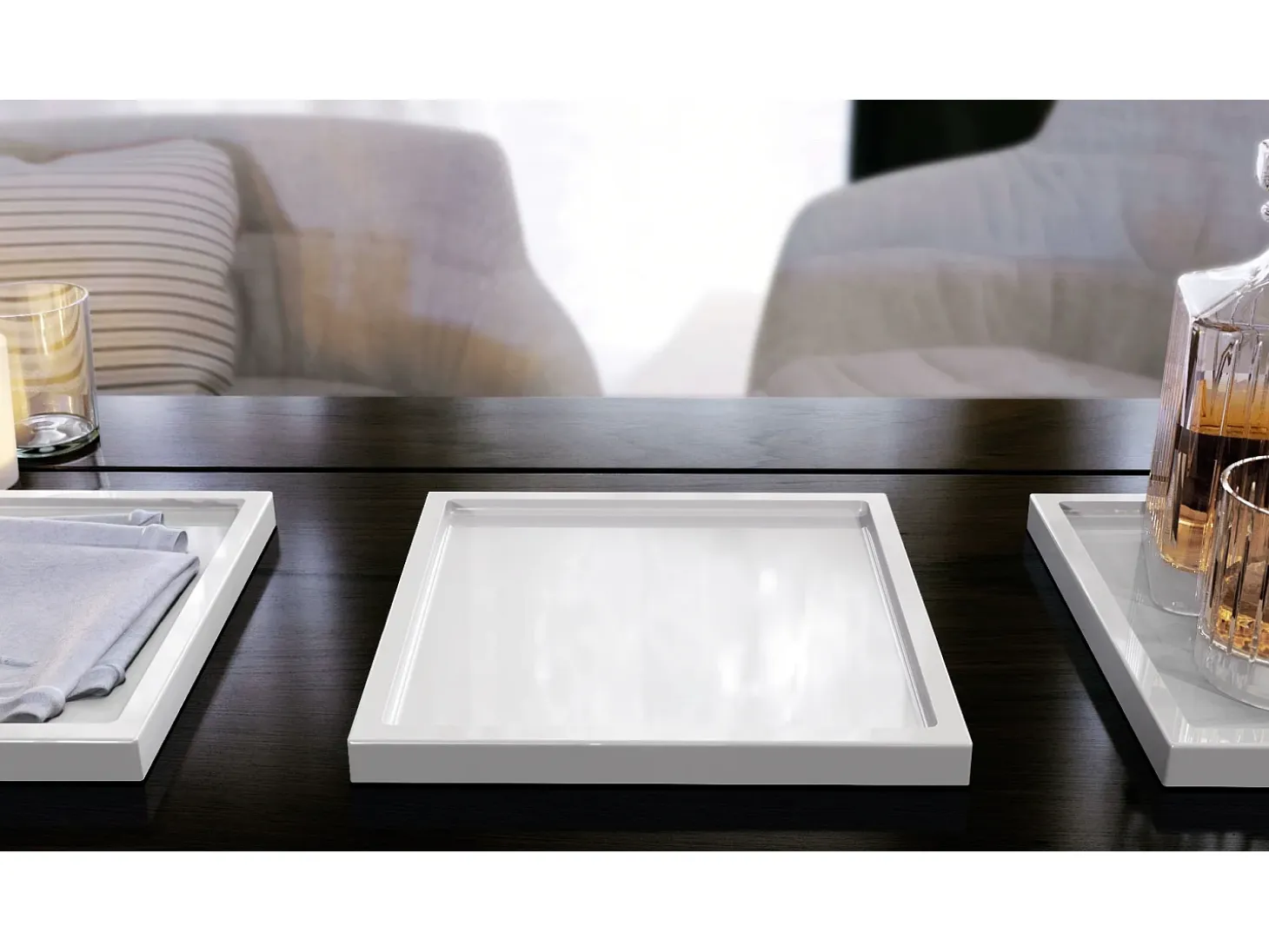 Vladon Cuenco decorativo Maya, moderno Plato decorativo cuadrado, Blanco de alto brillo, Juego de 2 (20 x 1,8 x 20 cm)