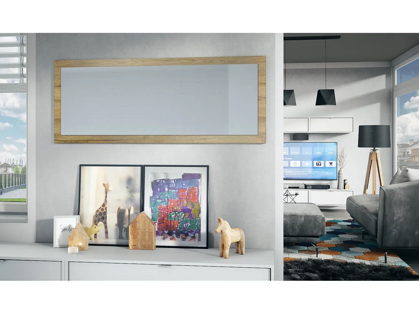 Vladon Espejo Lima, Espejo de pared con Marco moderno, Blanco de alto brillo (139 x 55 cm)