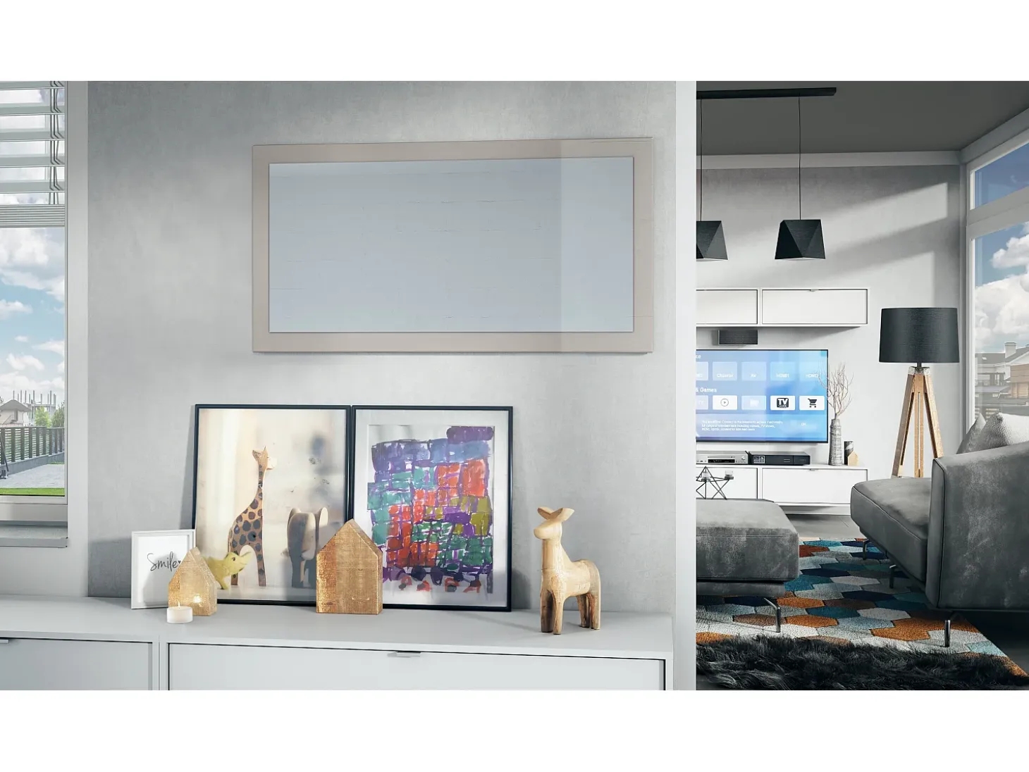 Vladon Espejo Lima, Espejo de pared con Marco moderno, Blanco de alto brillo (110 x 52 cm)