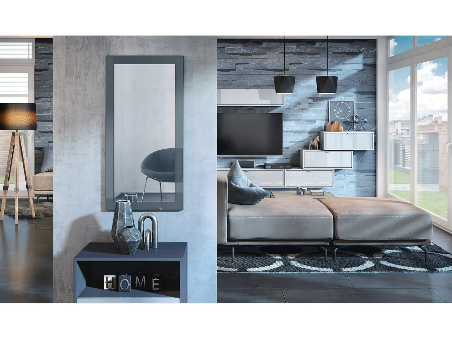 Vladon Espejo Lima, Espejo de pared con Marco moderno, Blanco de alto brillo (89 x 45 cm)