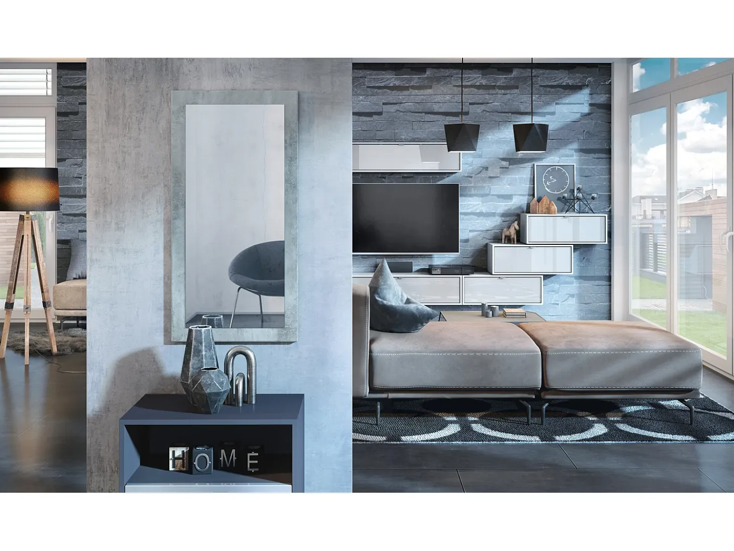 Vladon Espejo Lima, Espejo de pared con Marco moderno, Blanco de alto brillo (89 x 45 cm)