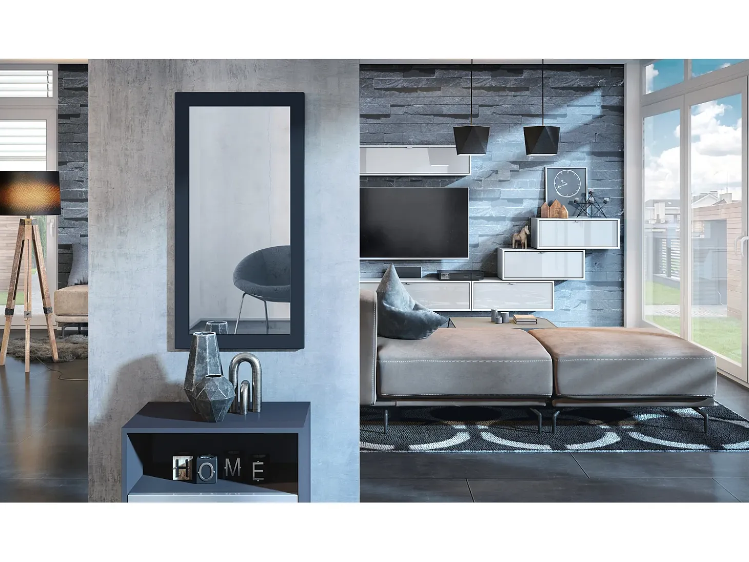 Vladon Espejo Lima, Espejo de pared con Marco moderno, Blanco de alto brillo (89 x 45 cm)
