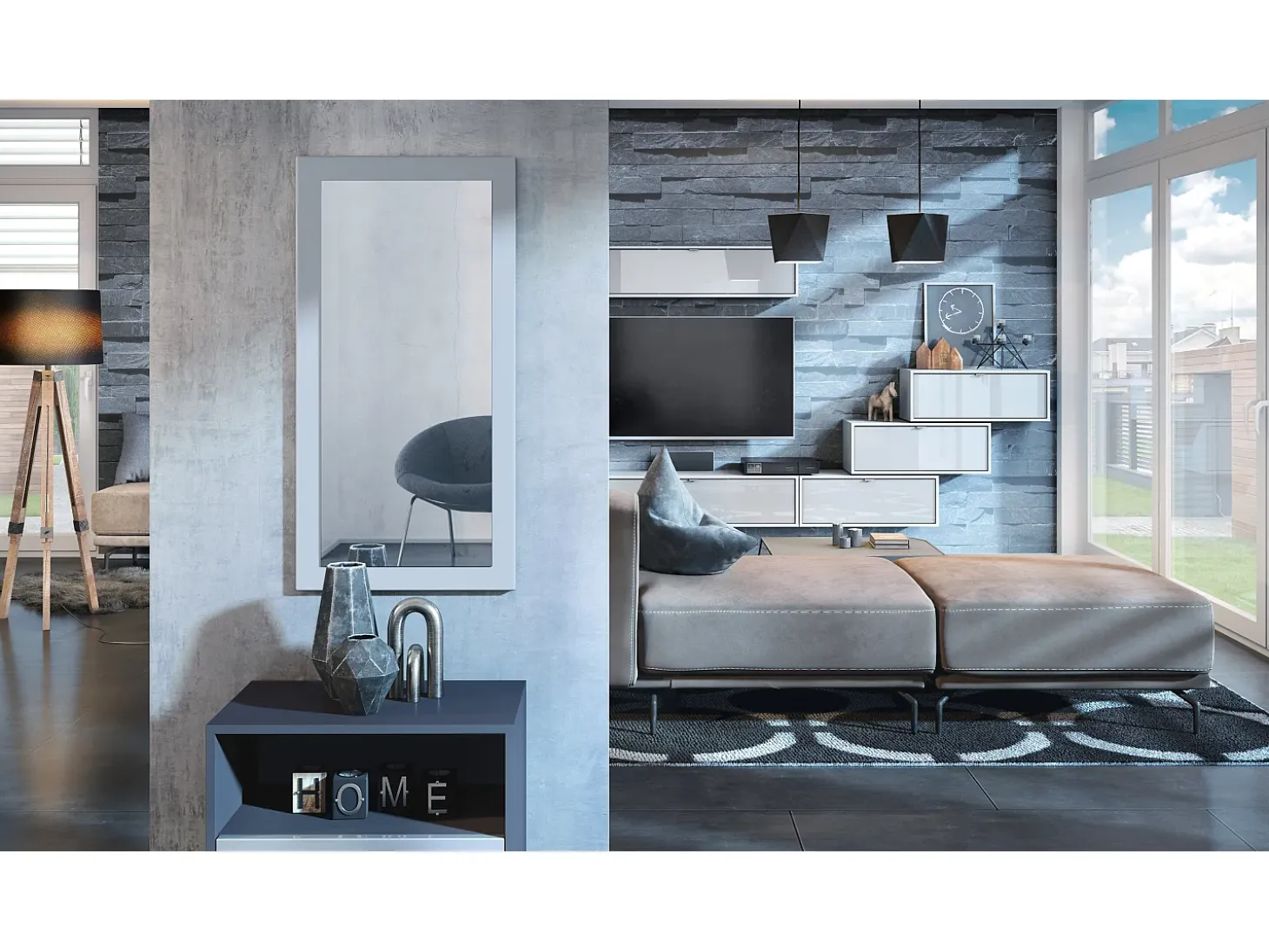 Vladon Espejo Lima, Espejo de pared con Marco moderno, Blanco de alto brillo (89 x 45 cm)