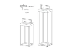 Zafferano - Farol solar para el hogar con 2 LED, 37,3 cm, 2 W, para pared y mesa, con batería y sensor crepuscular, color negro