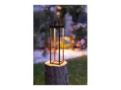 Zafferano - Farol solar para el hogar de 2 LED, 37,3 cm, lámpara de pared y mesa de 2 W con batería y sensor crepuscular - Corten
