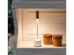 Zafferano - Lámpara de mesa LED recargable Carolina con atenuación táctil - Para interior y exterior - Latón cepillado