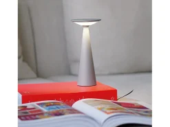 Zafferano Damina - Lámpara de mesa LED recargable, regulador táctil, 8 h de duración de la batería, IP65 - Inalámbrica, acabado en aluminio gris
