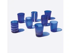 Zafferano Melting Pot Juego de 6 Vasos Monocolor - Azul - Vidrio Soplado a Mano, 32 cl - Vasos Artesanos para Agua y Cócteles