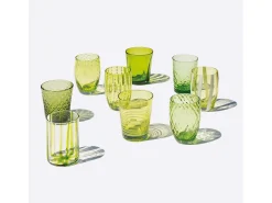 Zafferano Melting Pot Juego de 6 Vasos Monocolor - Verde - Vidrio Soplado a Mano, 32 cl - Vasos Artesanos para Agua y Cócteles