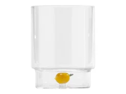 Zafferano Teca Frutta Mix - Juego de 6 Vasos de Vidrio Borosilicato con Fruta - Vaso de 35 cl con Doble Fondo Decorado a Mano, Fácilmente Lavable