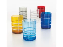Zafferano Twiddle - Juego de 6 vasos de vidrio soplado azul, 35 cl - Vasos artesanales con decoración blanca, aptos para lavavajillas
