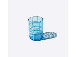 Zafferano Twiddle - Juego de 6 copas de aguamarina de vidrio soplado, 35 cl - Vasos artesanales con decoración blanca, aptos para lavavajillas