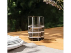 Zafferano Twiddle - Juego de 6 vasos de vidrio soplado gris, 35 cl - Vasos artesanales con decoración blanca, aptos para lavavajillas